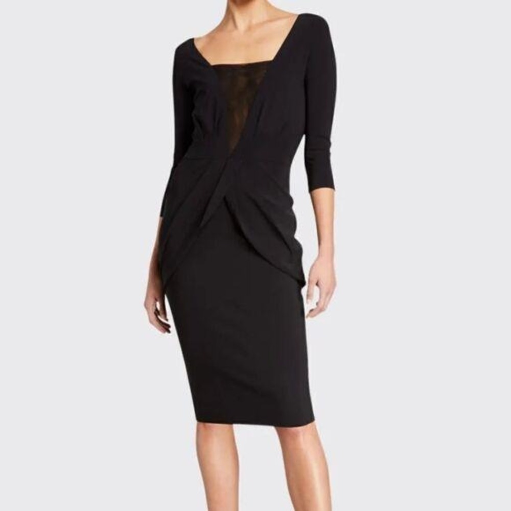 Chiara Boni La Petite Robe Black V-Neck Draped‎ Cocktail Dress IT 40 US 4